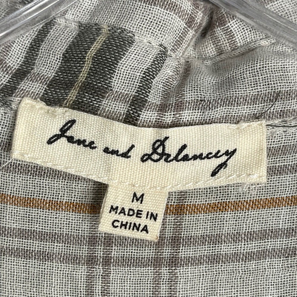 Jane and Delancey‎ Embroidered Plaid Shirt Womens M Oversized Mixed Media Boho - Picture 3 of 8